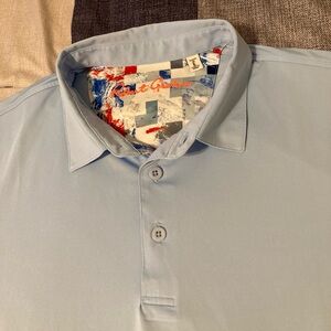 Robert Graham Mens Golf Polo Shirt Sz L Light Blue